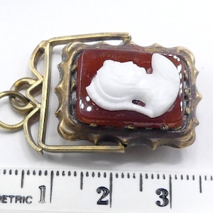 Antique gold filled cameo agate locket watch fob