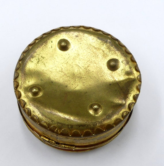 Antique gold tone enamel round pillbox - image 4