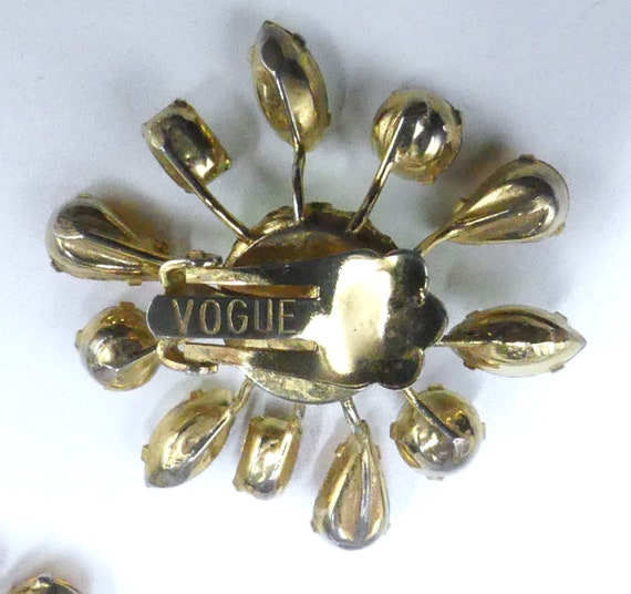 Vintage 50's signed Vogue gold tone glass cabocho… - image 5