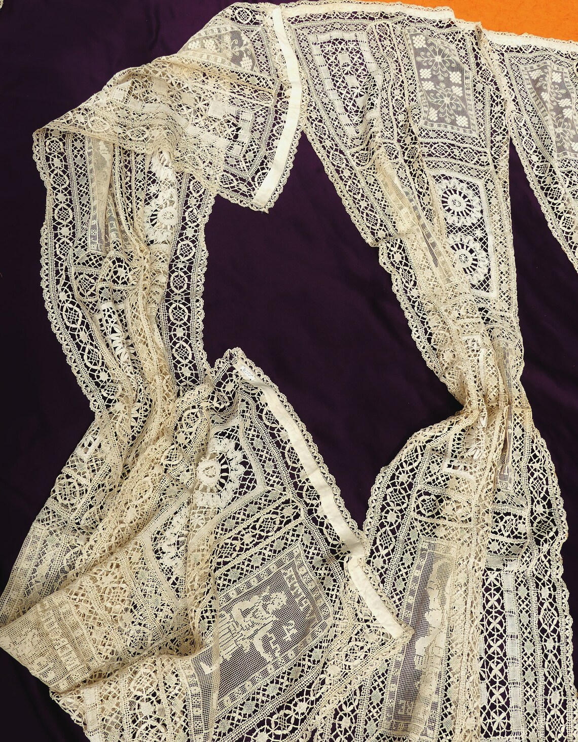 Antique 4 Lace Curtain Nottingham Leaver Lace & Field Etsy