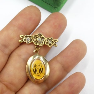 Vintage signed Maximal Art gold tone rhinestone oval locket brooch
