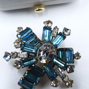 Vintage Antoinette gold filled glass clear blue rhinestone pendant brooch