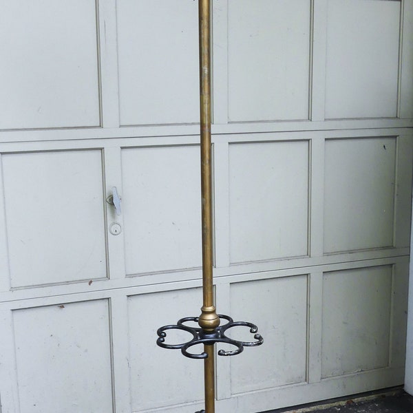Antique Victorian brass & cast iron coat hat umbrella rack 75"