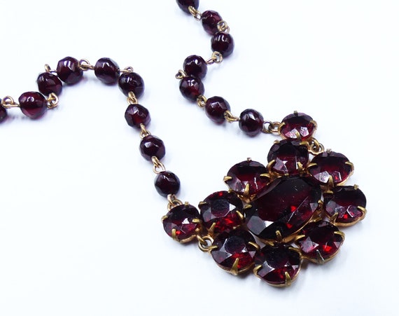 Vintage 30's gold filled & glass  garnet beads pe… - image 2