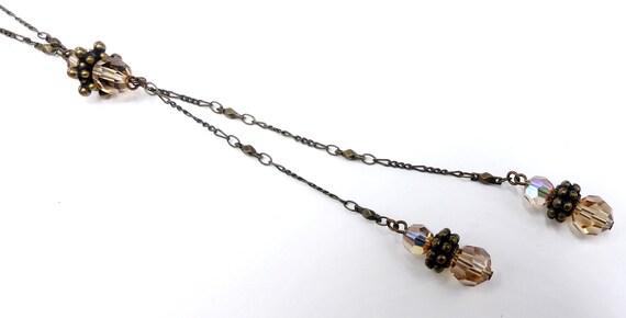 Vintage brass chain & glass beads long necklace - image 3