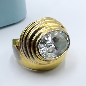 Vintage marked 14k T.G.E Espo bezel set Cubic Zirconia ring size 6.5