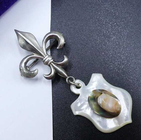 Antique vintage 30's sterling silver Fleur De Lis… - image 2