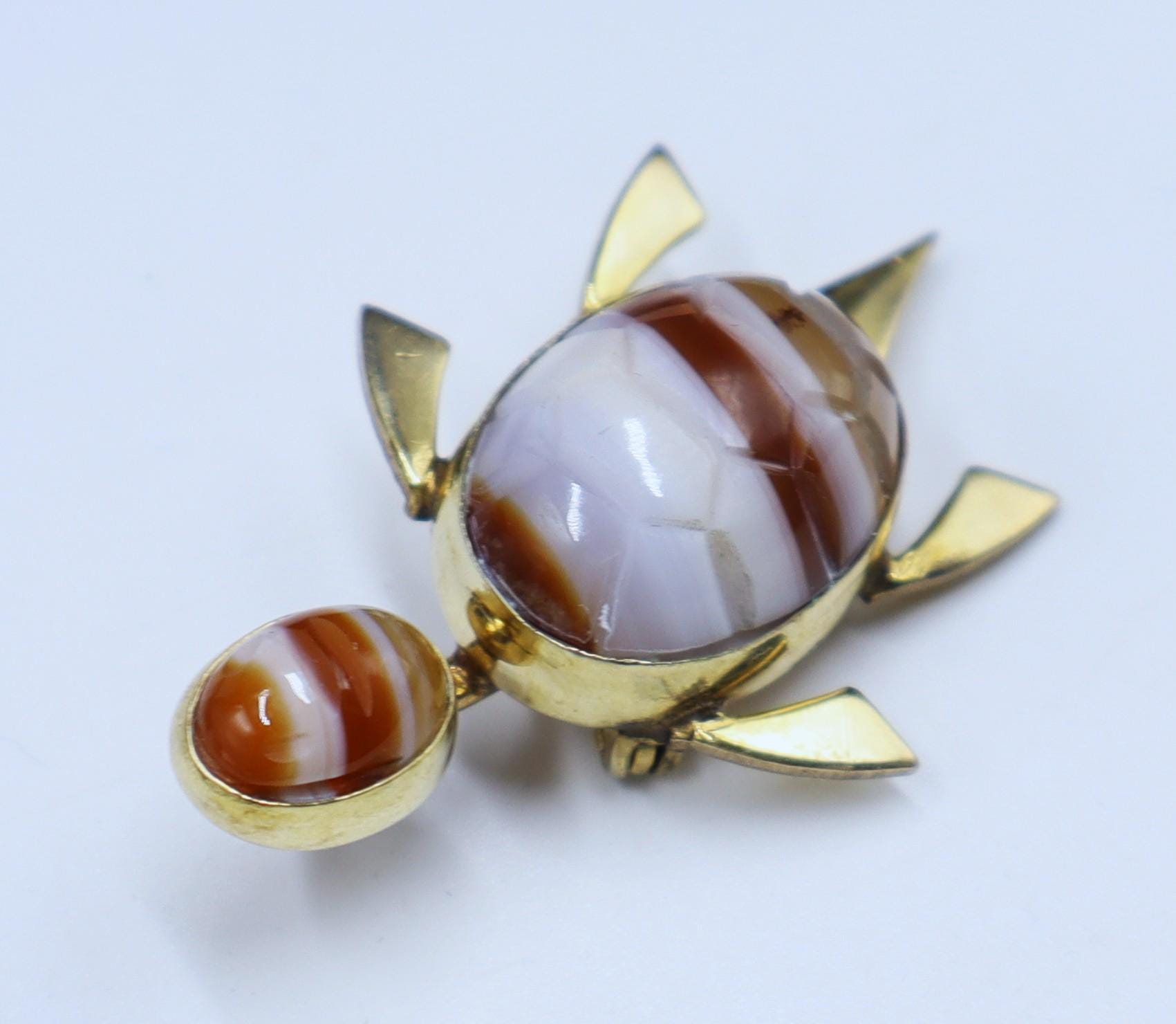 Vintage Signed Admark Gold Filled Agate Turtle Pin - Etsy