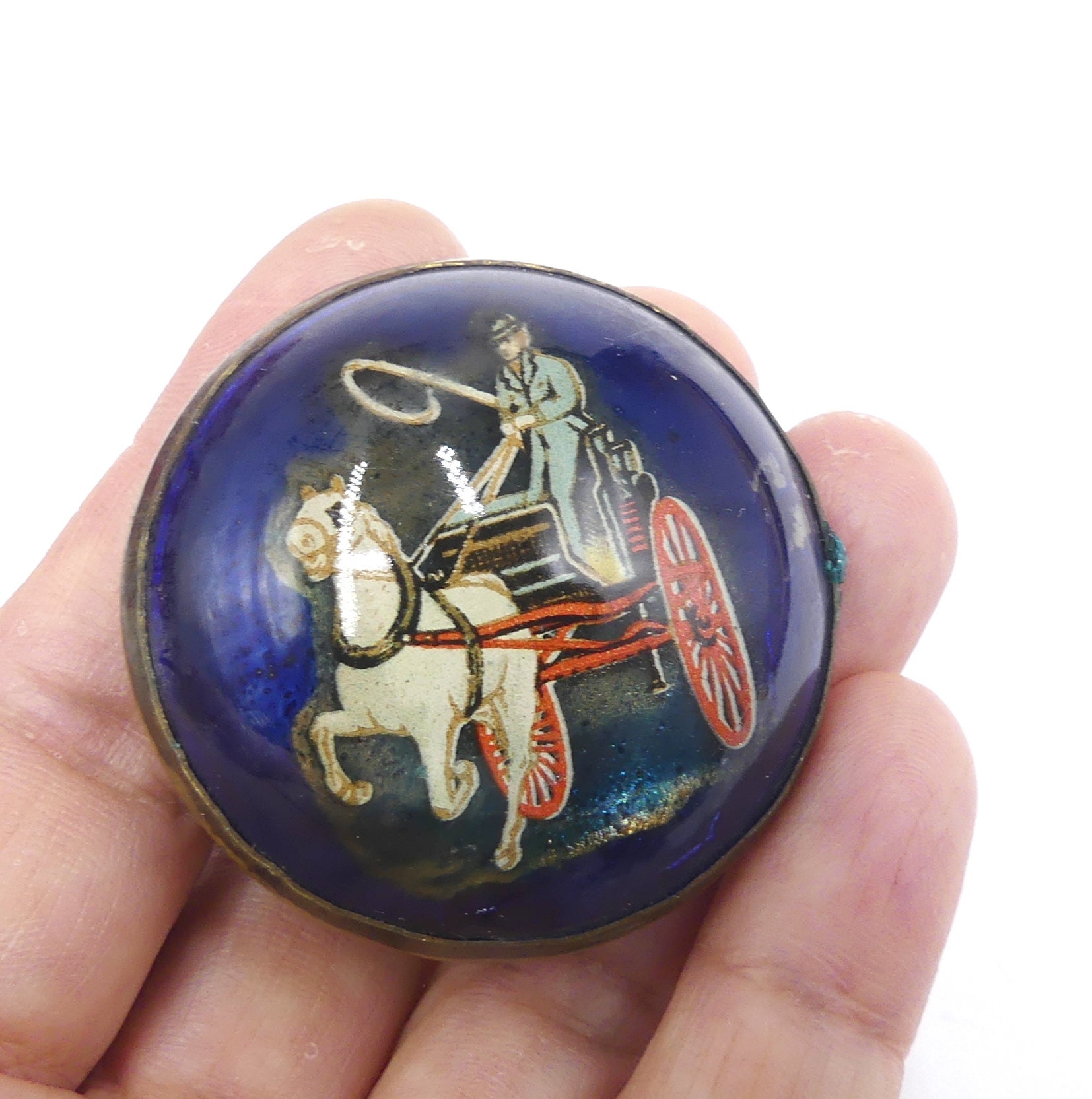Bridle Rosette Medallion Pin Jumping Horse and Jockey Motif c.1890