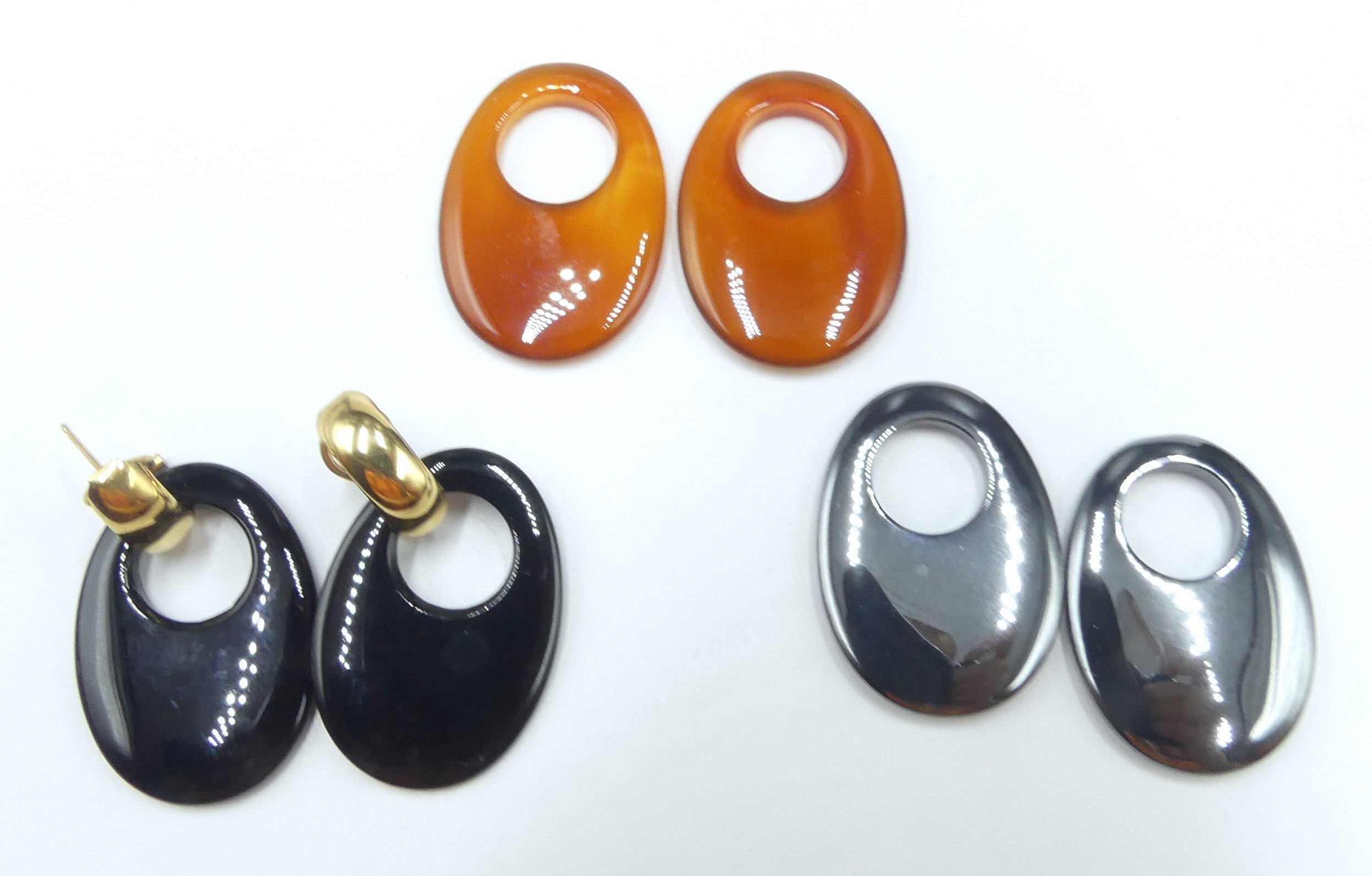 Boucles D’oreilles Créoles En Métal Argenté Avec Onyx – Occasion – Style Vintage