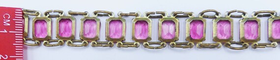 Vintage 30's gold tone metal & fuchsia rhinestone… - image 6