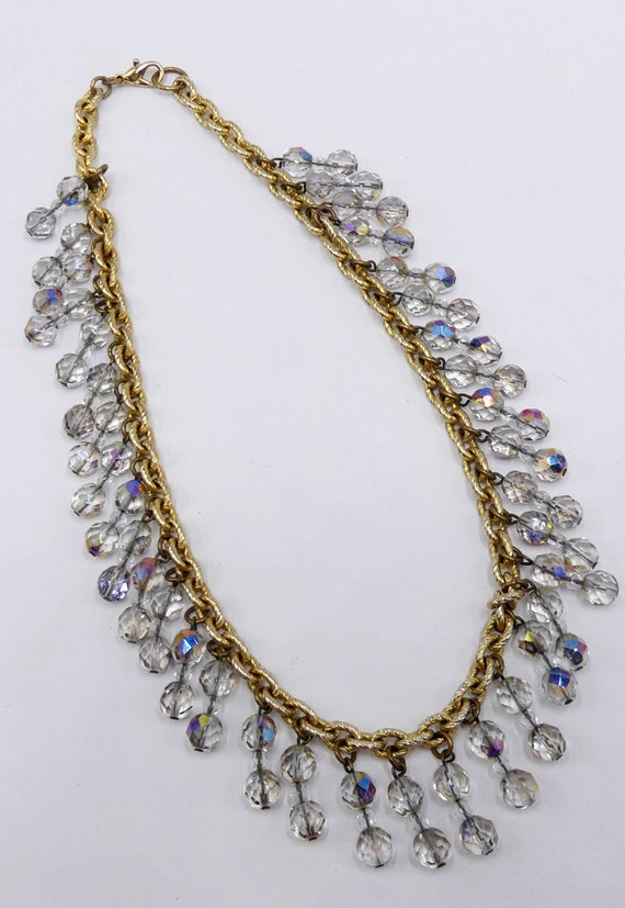 Vintage gold tone & rainbow crystal beads necklace - image 1