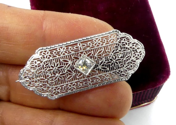 Antique Art Deco masked 10k white gold & diamond … - image 1