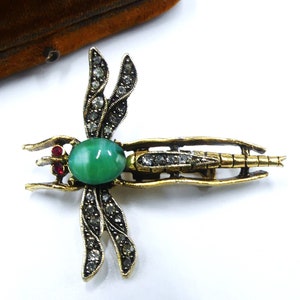 Vintage signed ART Arthur Pepper dragonfly glass cabochon pin brooch