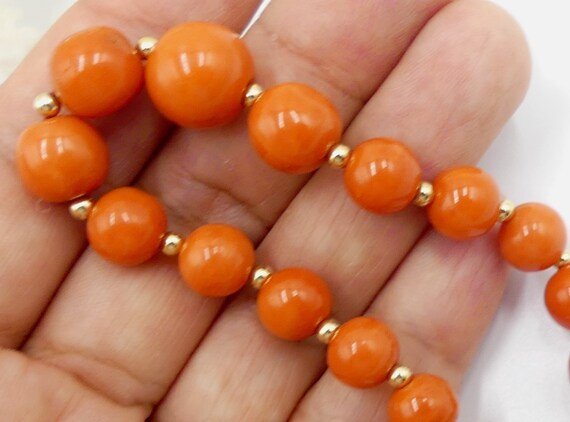 Vintage 14k gold beads & natural coral beads neck… - image 7