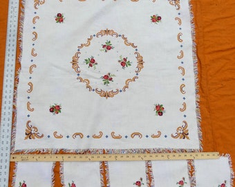 Vintage linen with cross stitch small tablecloth & 5 doilies