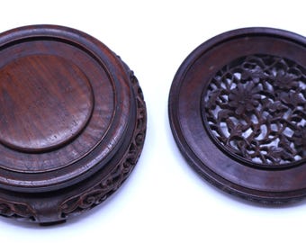 Antique Chinese hand carved wooden vase bases