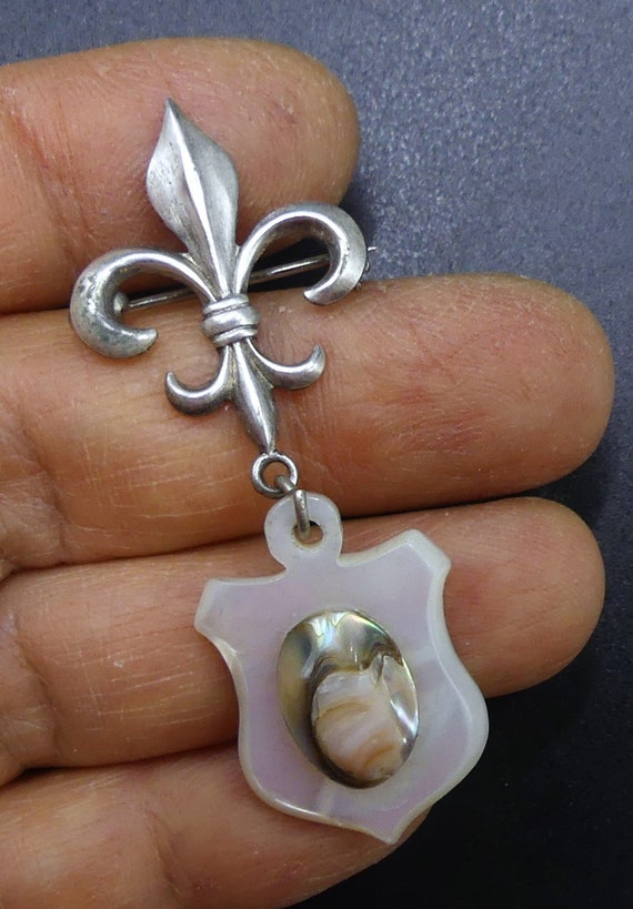 Antique vintage 30's sterling silver Fleur De Lis… - image 1