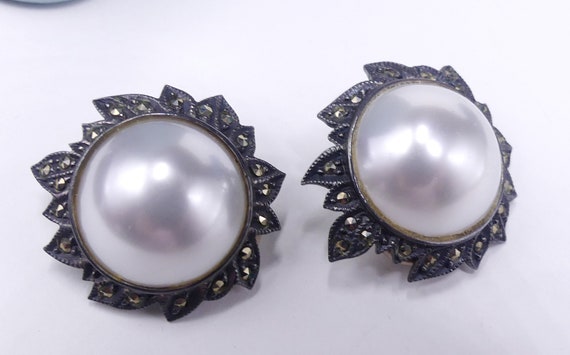 Vintage marked sterling silver marcasite & round … - image 2