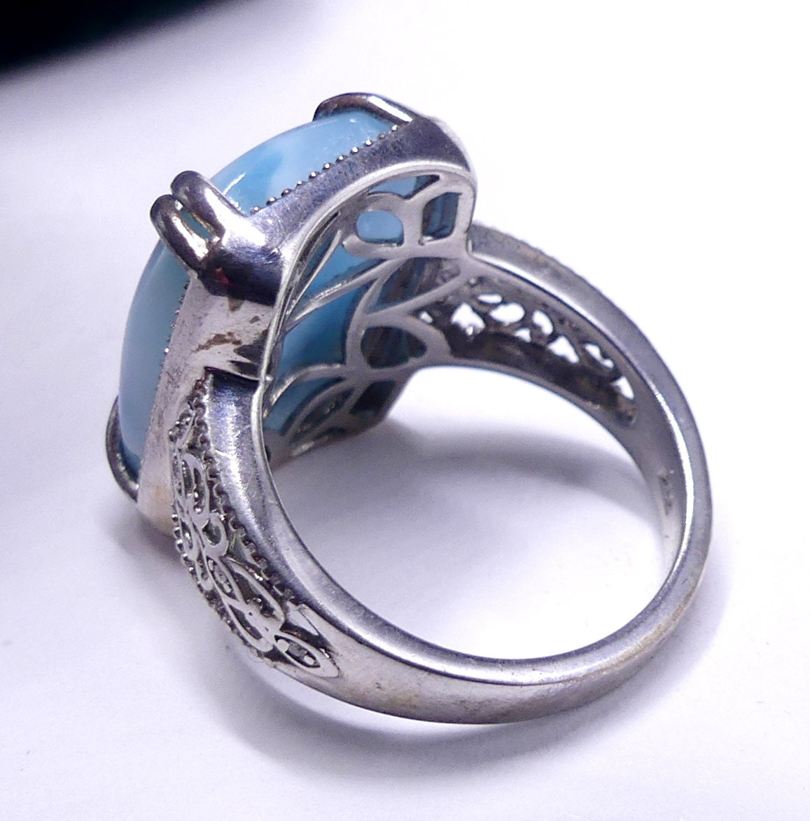 Vintage Marked STS 925 Sterling Silver & Larimar Cabochon