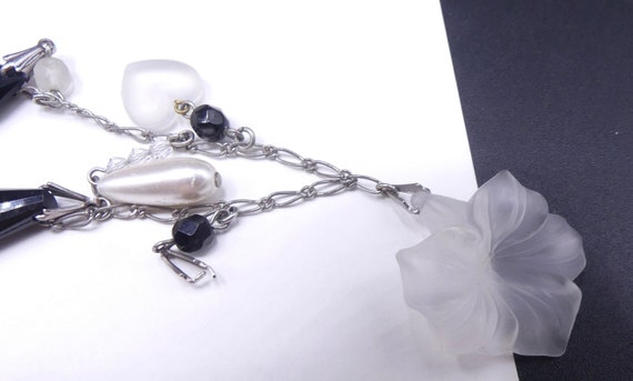 Vintage silver tone faux pearl lucite charms brac… - image 4