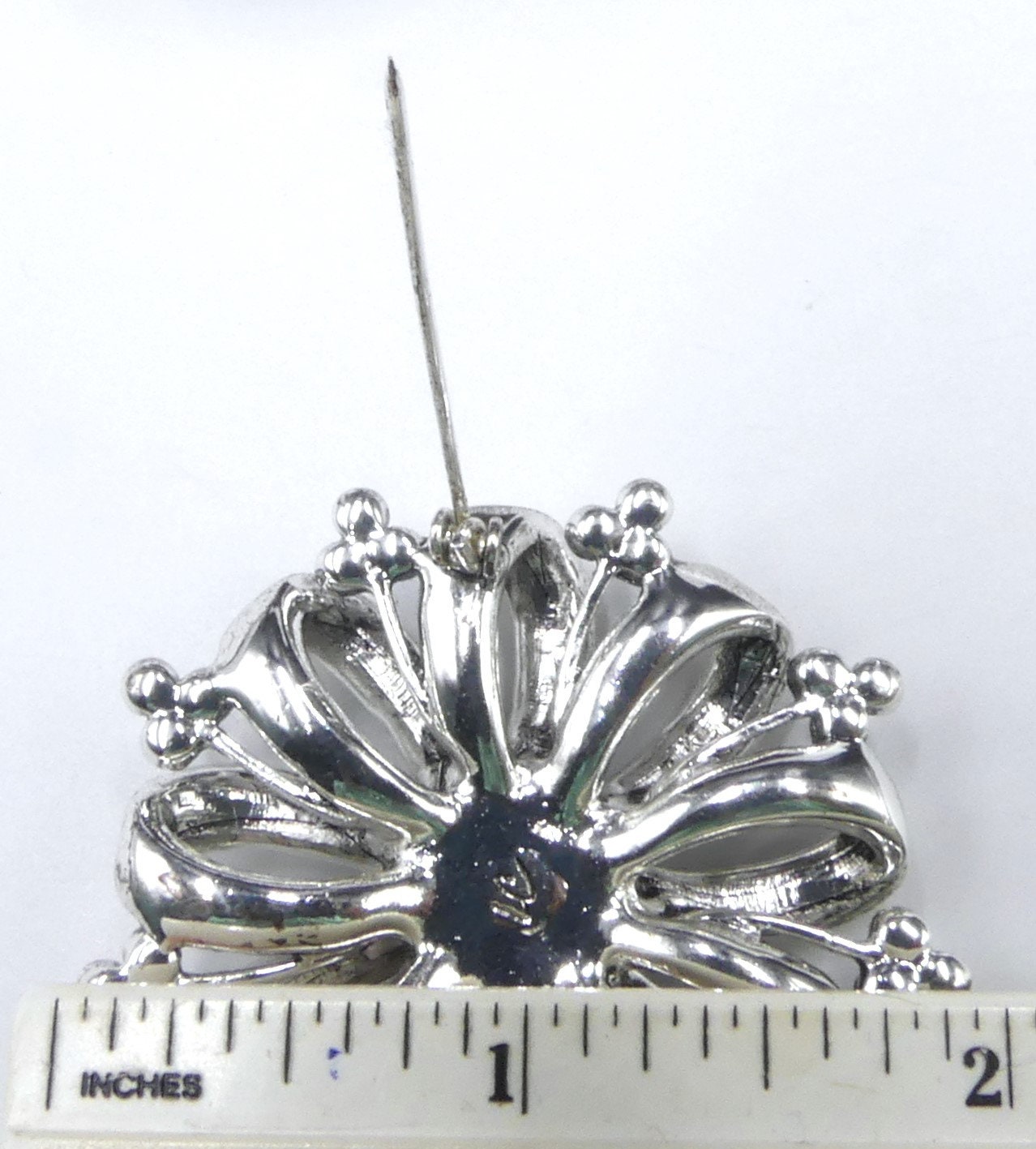 Vintage Marked Lc Silver Tone Faux Pearl Clear Rhinestone