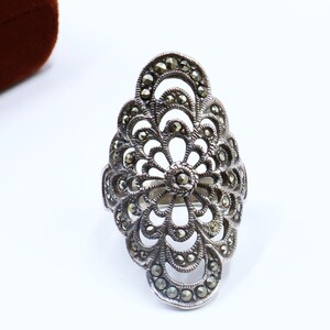 VINTAGE パール マーカサイト装飾 SILVER925 リング Vintage Sterling Silver Marcasite and Mother of Pearl Large