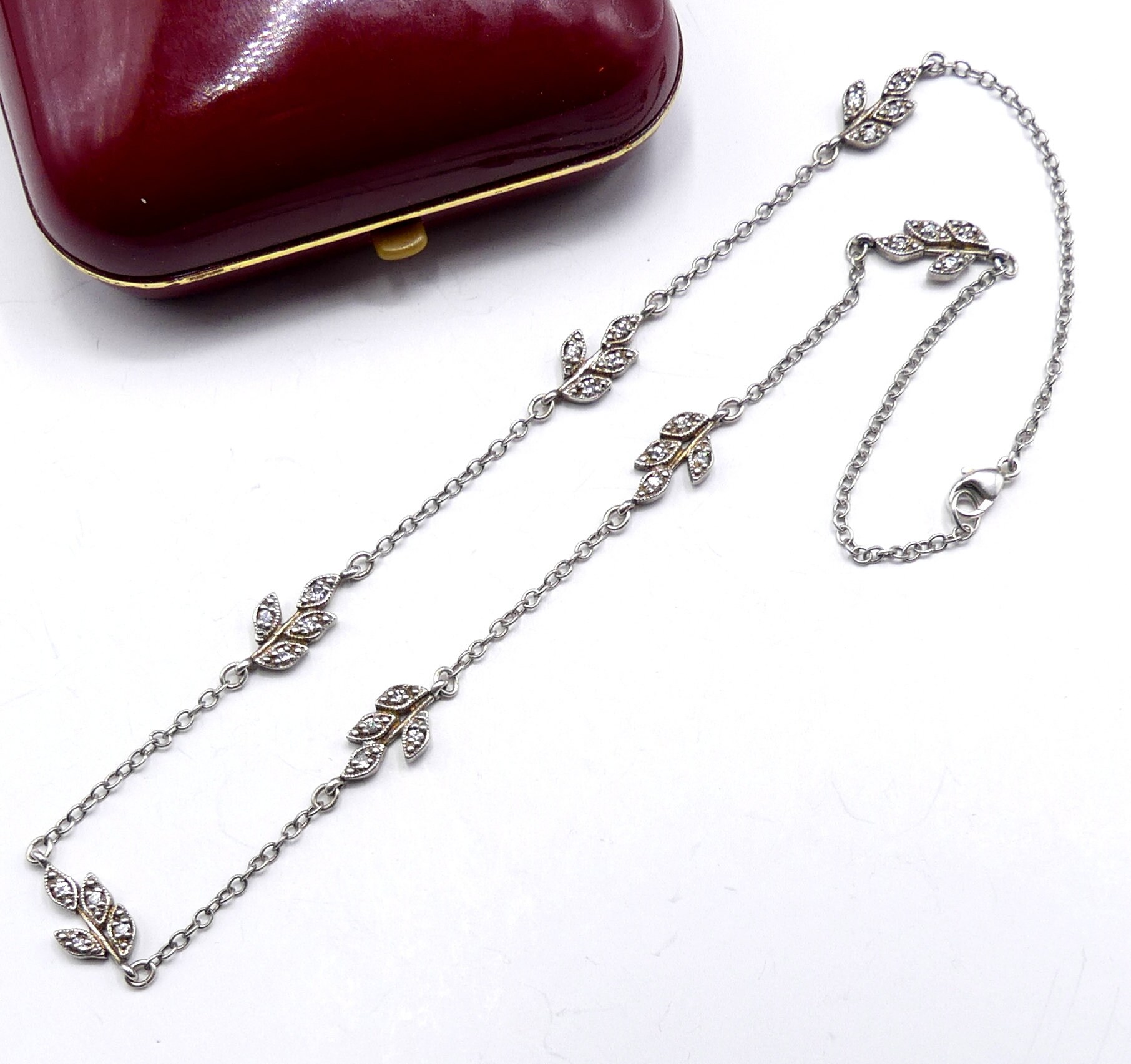 Vintage Marked 925 Sterling Silver W Cz Leaf Necklace - Etsy Vintage Marked 925 Sterling Silver W Cz Leaf Necklace - Etsy