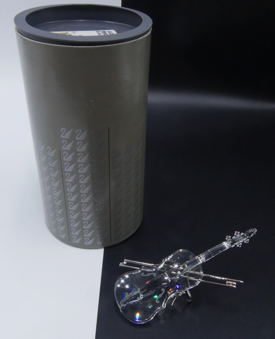 Vintage Swarovski Crystal Figurine Violin W Metal Holder Original