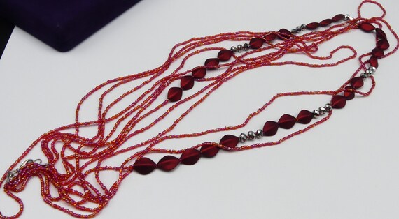 Vintage signed Schmuck multi strings red beads lo… - image 3