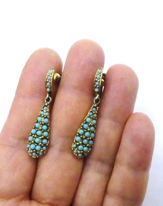 Vintage gold tone & faux turquoise drop screw back