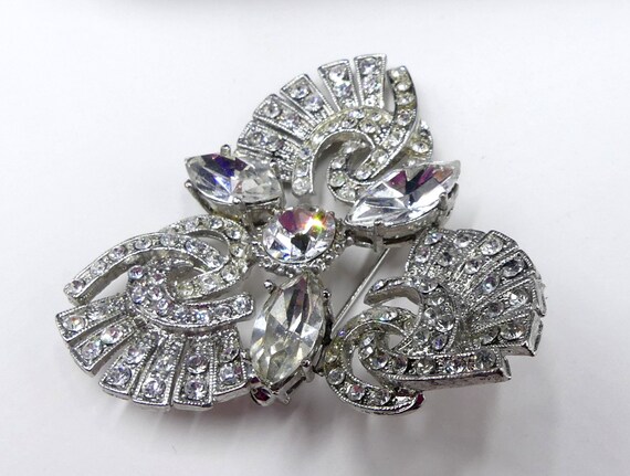 Vintage silver tone & clear rhinestone pin brooch - image 5