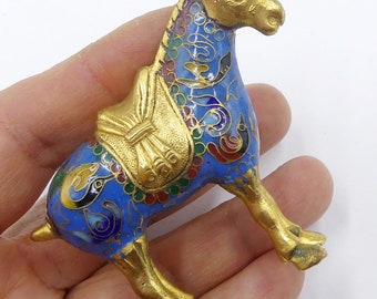 ヴィンテージの中国製七宝焼きの小さな馬、青と金 - Etsy 日本