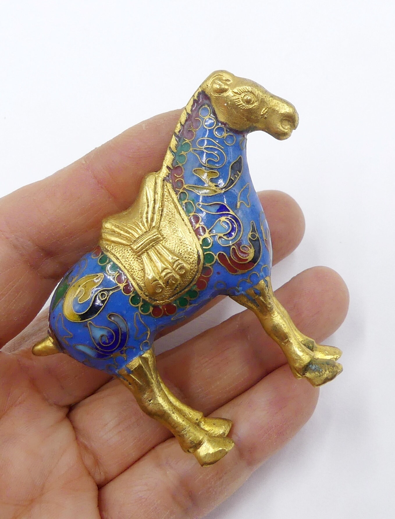 ヴィンテージの中国製七宝焼きの小さな馬、青と金 - Etsy 日本