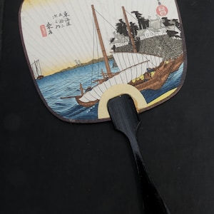 Vintage japanische Papierszene Hand Fächer Postkarte Fächer H