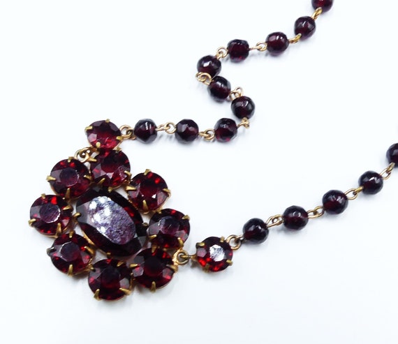 Vintage 30's gold filled & glass  garnet beads pe… - image 4