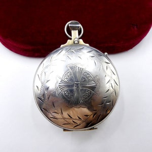 Antique marked sterling silver Pyx box case Holy host cross pocket watch style