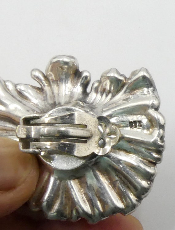 Vintage large sterling silver pansy clip on earri… - image 8