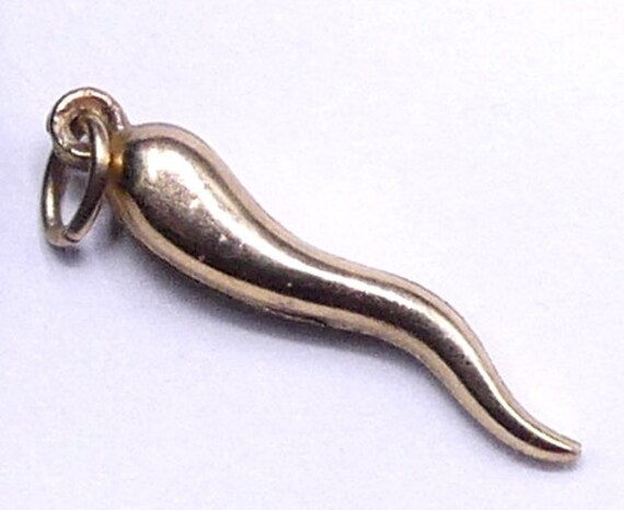 Vintage marked 14k gold luck horn charm pendant - image 1