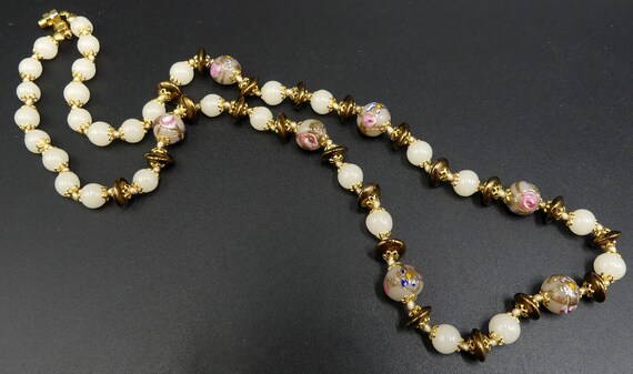 Vintage gold tone clasp beads & faux pale pink pe… - image 3
