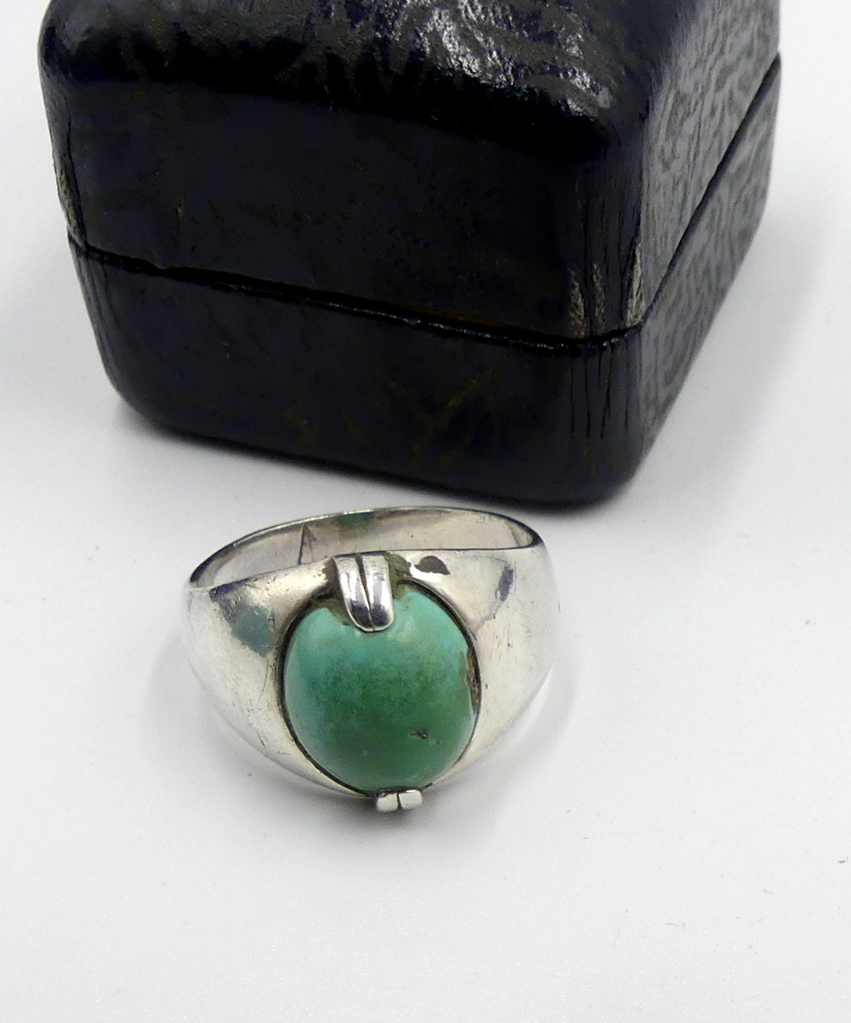 mixed metal open oval turquoise cabochon ring – ash hoffman jewelry