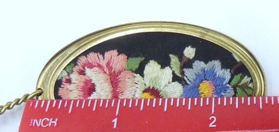 Vintage 40's gold tone w hand embroidered flower … - image 9