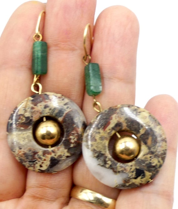 Boucles D'oreilles Anciennes En Or Et Jais Sculpté - Occasion - Pièce Rare