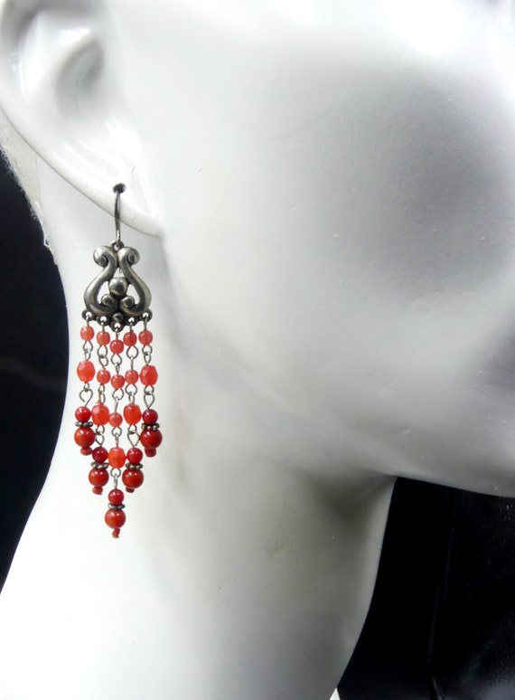 Vintage signed Graziano silver tone faux coral hoo