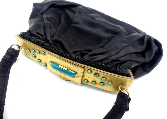 Vintage 30’s jeweled frames w black stain handbag