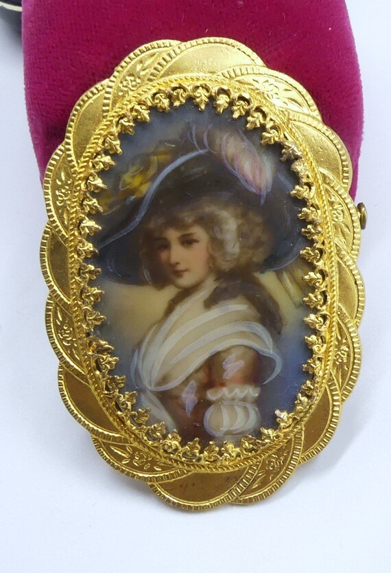 Broche Ovale Vintage Avec Photo - Métal Doré - Occasion - Idéale Pour Customiser Veste Ou Sac