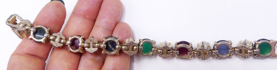 Vintage 50’s gold tone w faux pearl & green blue … - image 3