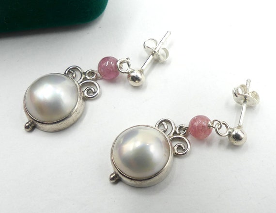 Vintage sterling silver & mabe pearl tourmaline d… - image 2