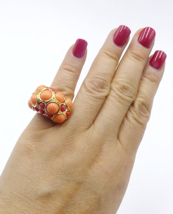 Vintage gold tone & clear rhinestone faux coral c… - image 6