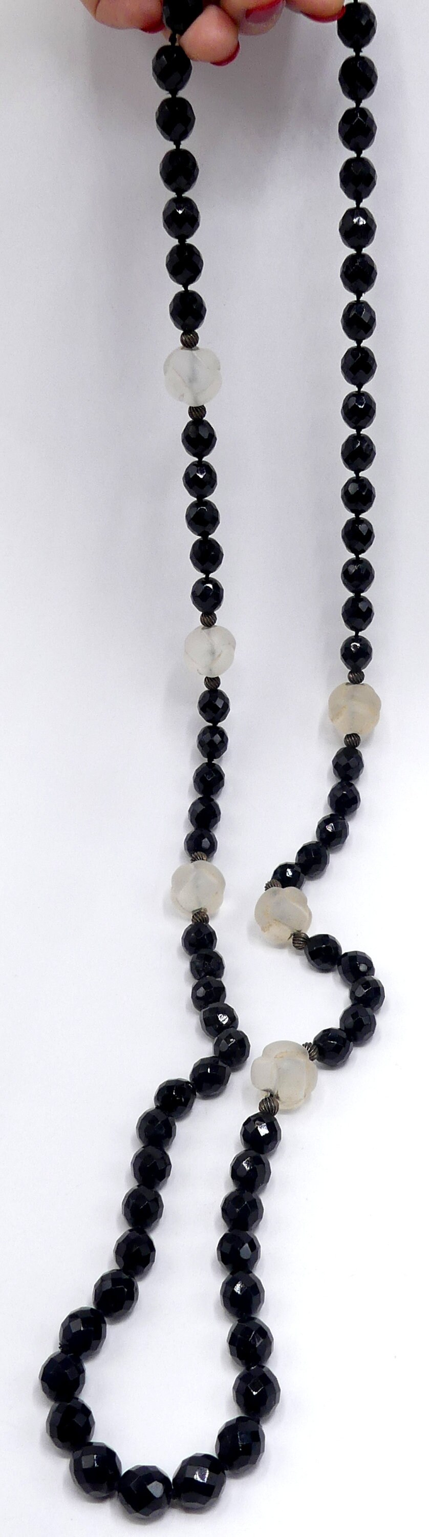 Collier Sautoir Vintage En Perles De Cristal Noir à Facettes